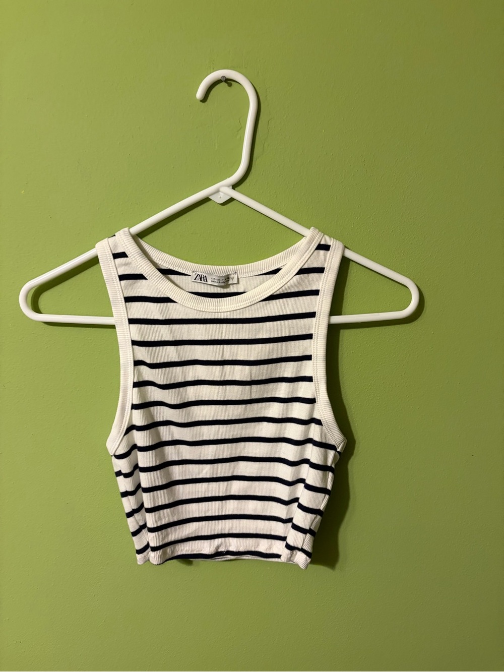 Zara White and Black Striped Cropped Tank